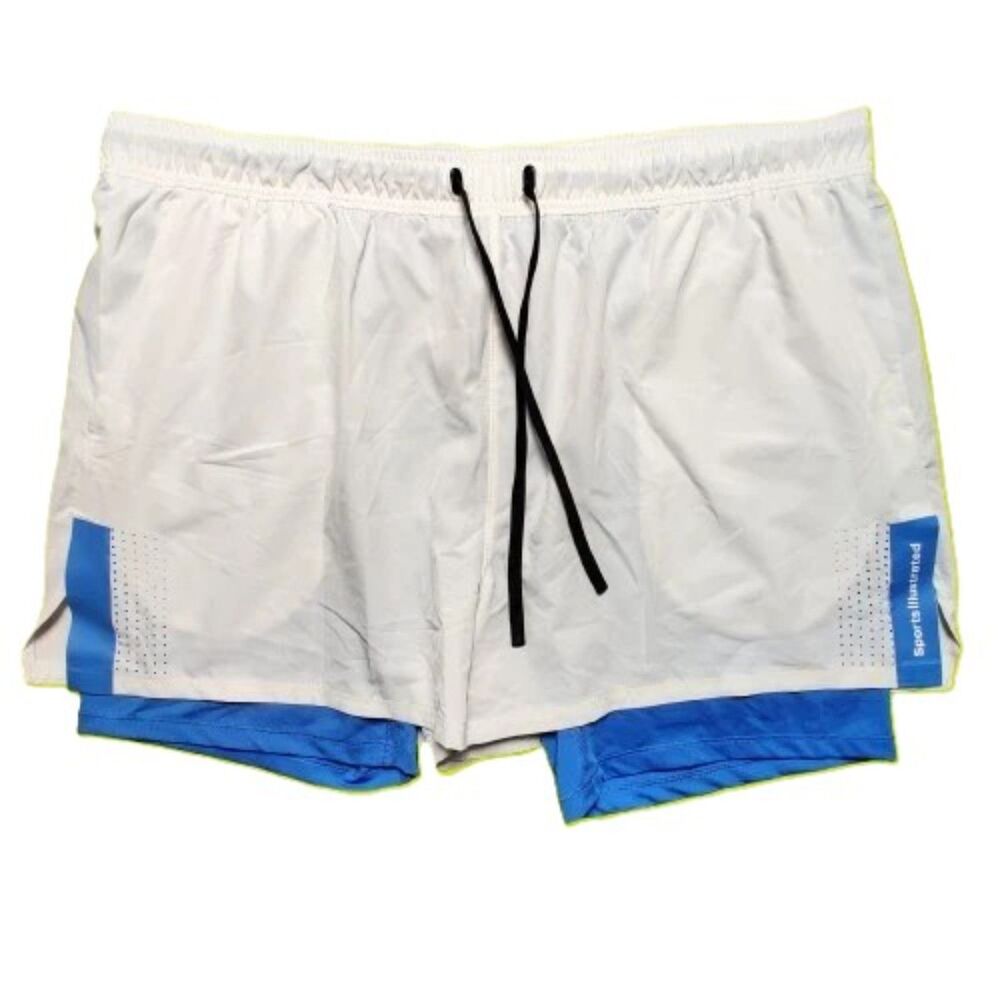 Sports Illustrated XXL White Blue Athletic Shorts Lined Drawstring Pockets
